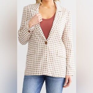 Stoosh Linen Blend Gingham Blazer Large